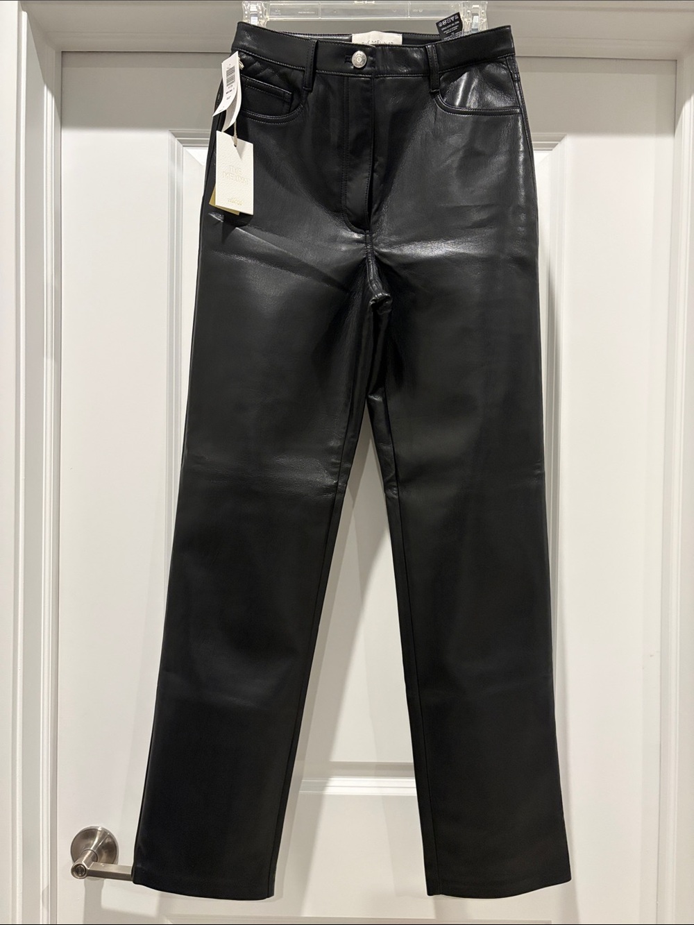 Melina Black Faux Leather Straight-Leg Pants